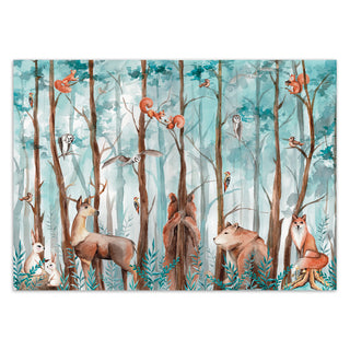 Wallpaper, Forest animals on a blue background