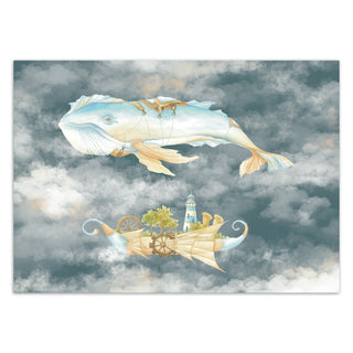 Wallpaper, Whale Dreams Steampunk on gray background