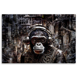 Canvas print Monkey with headphones in the dark Steampunk