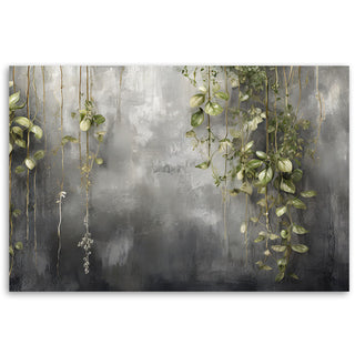 Painting on canvas, Hanging leaves on a concrete background