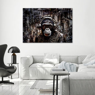 Canvas print Monkey with headphones in the dark Steampunk