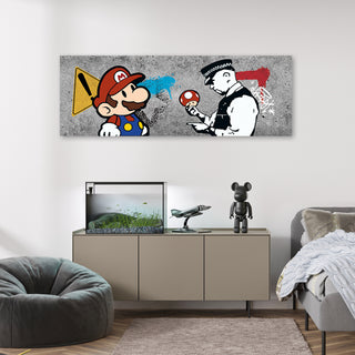 Paveikslas ant drobės, Banksy, Super Mario and Cop pilka Paveikslai ant drobės Gera namie - Geranamie.lt