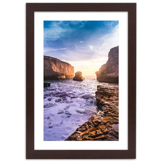 Print in dark brown frame, Ocean and rocks