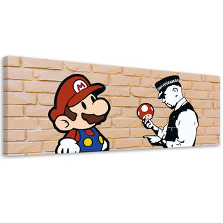 Paveikslas ant drobės, Banksy, Super Mario & Cop plytų fone Paveikslai ant drobės Gera namie - Geranamie.lt