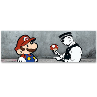 Paveikslas ant drobės, Banksy, Super Mario & Cop betono fone Paveikslai ant drobės Gera namie - Geranamie.lt