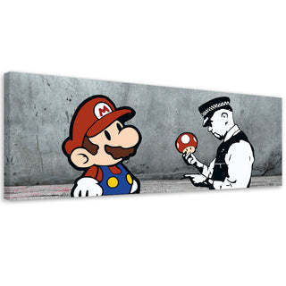 Paveikslas ant drobės, Banksy, Super Mario & Cop betono fone Paveikslai ant drobės Gera namie - Geranamie.lt