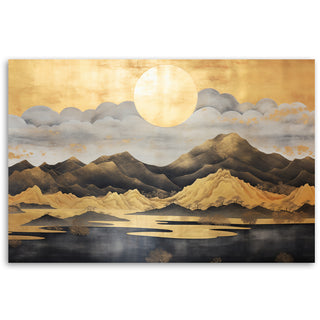 Painting on canvas, Mountain landscape and sun