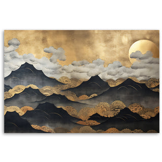 Canvas painting, Japanese mountain landscape at sunset