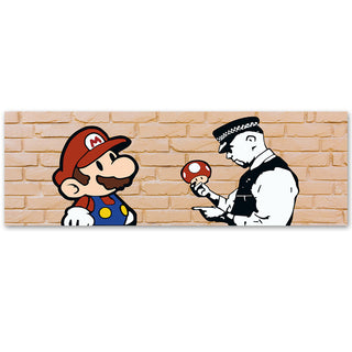 Paveikslas ant drobės, Banksy, Super Mario & Cop plytų fone Paveikslai ant drobės Gera namie - Geranamie.lt