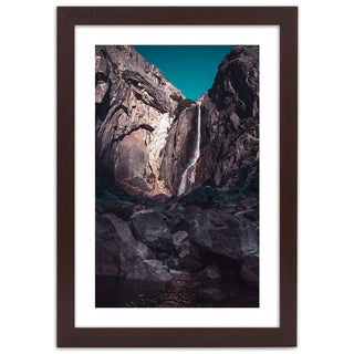 Print in a dark brown frame, Waterfall in the mountains